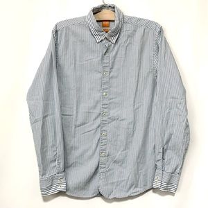 EUC Boss Blue Slim Fit Stripes Button Down Shirt Size Medium